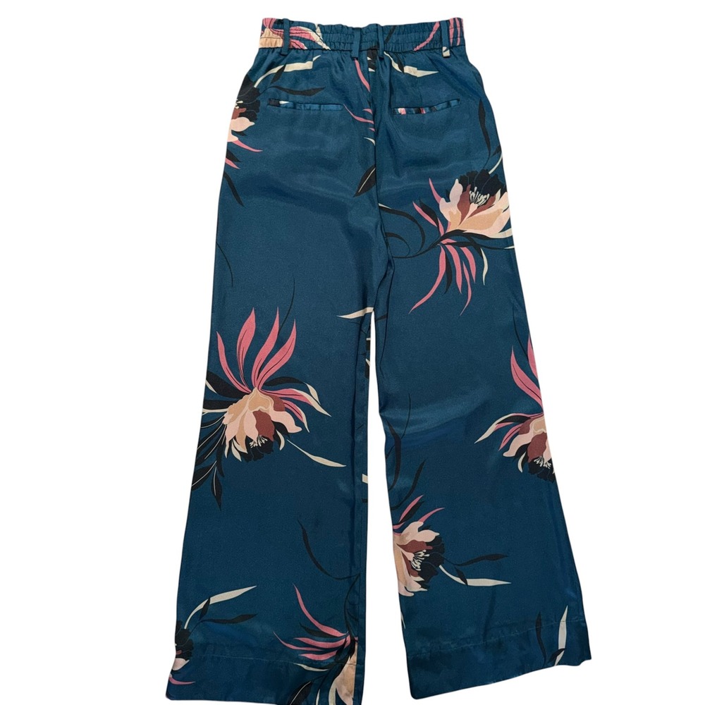 Zara Woman Teal Floral Wide Leg Palazzo Pants S High Rise Flowy - Picture 8 of 11